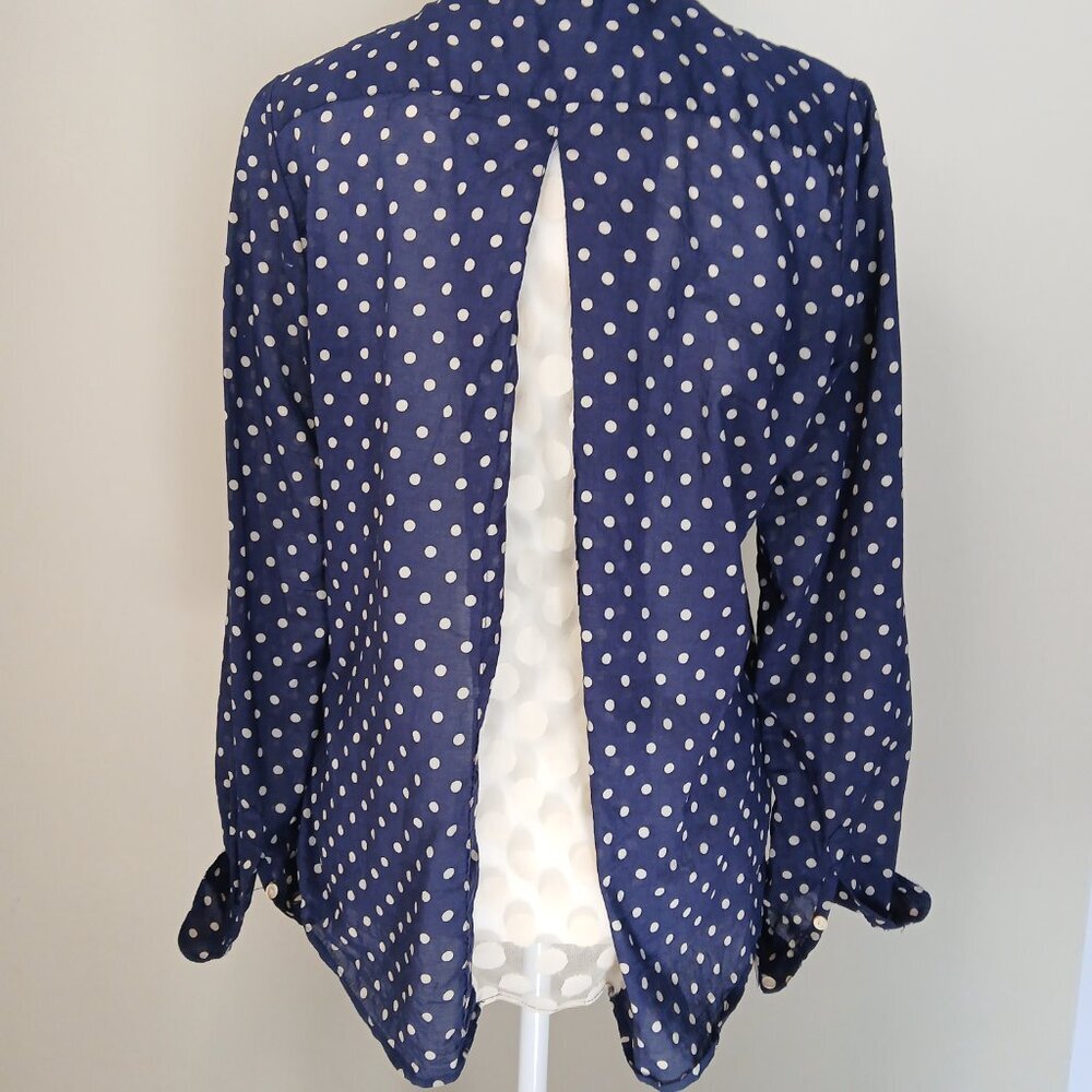 Anthropologie Navy Polka Dot Button-Up Blouse - Picture 5 of 10